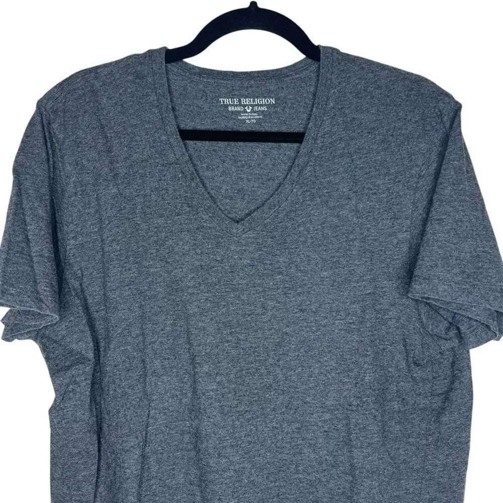 True Religion V-Neck T-Shirt Gray XL 100% Cotton Logo Tag Casual Tee